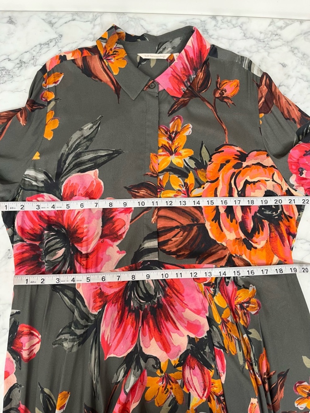 Soft Surroundings Provencia Olive Green Floral Midi Dress Handkerchief Hemline - Picture 7 of 12